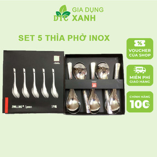 Set 5 thìa inox 304 cao cấp Zwilling hàng xuất Đức - Dùng ăn cơm ăn phở, Set 5 Thìa Inox Cao Cấp Zwilling Đức Dáng Ngắn