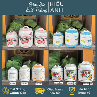 Hũ muối dưa cà dung tích 1,5l 2l 3,5l sứ vẽ tay bát tràng, vại muối dưa, kiệu -uớp sấu, vại đựng muối/ mỡ/ đường/ đồ khô