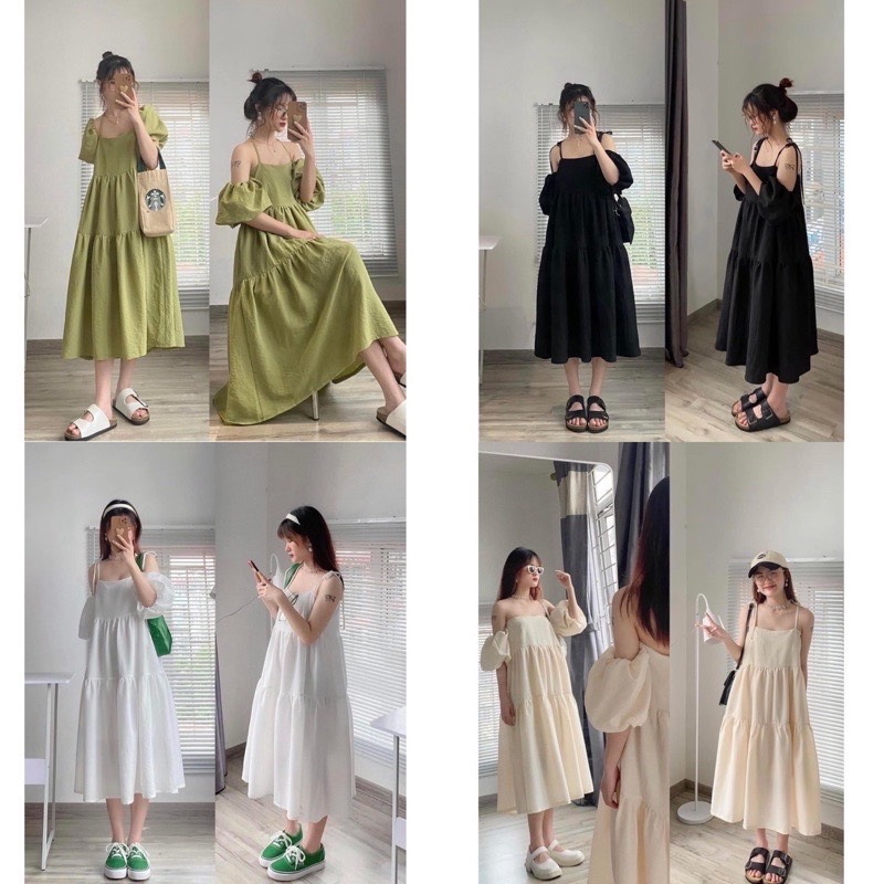 Váy 2 dây đi biển dáng babydoll tay rời - Đầm 2 dây maxi dáng dài 4 màu