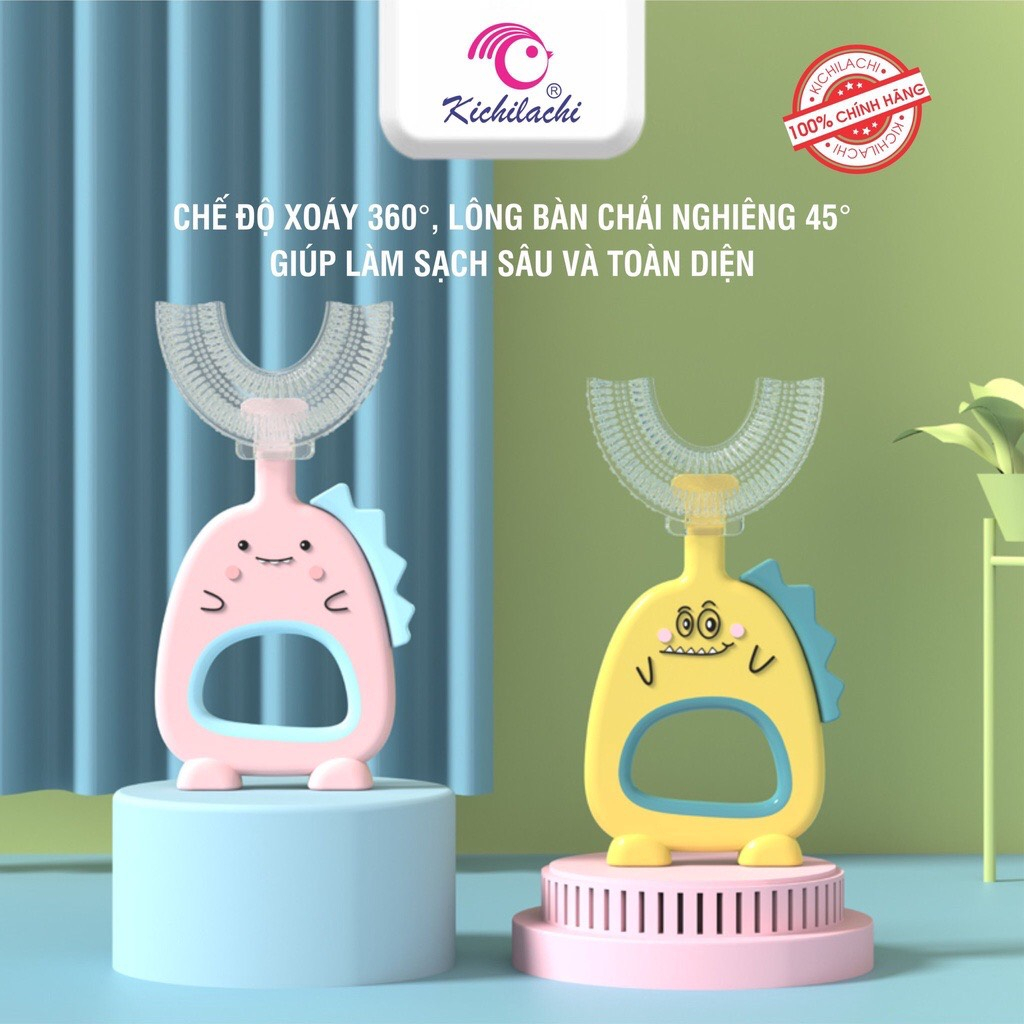 Bàn Chải Đánh Răng Silicon chữ U Hình Khủng Long Cho Bé Kichilachi 1-8 Tuổi