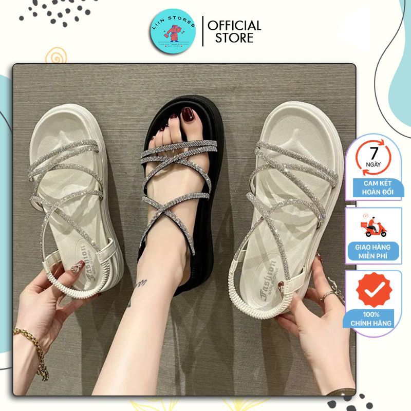 sandal đế dép bánh mì dây kim tuyến đá mini 4p sang xịn, phù hợp với đi học, đi làm, đi chơi...