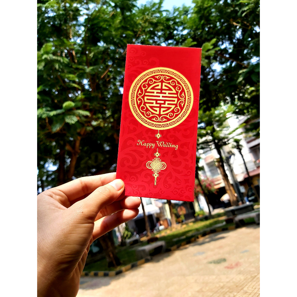 Phong bao lì xì cưới cô dâu chú rể chữ hỷ trao duyên bê tráp