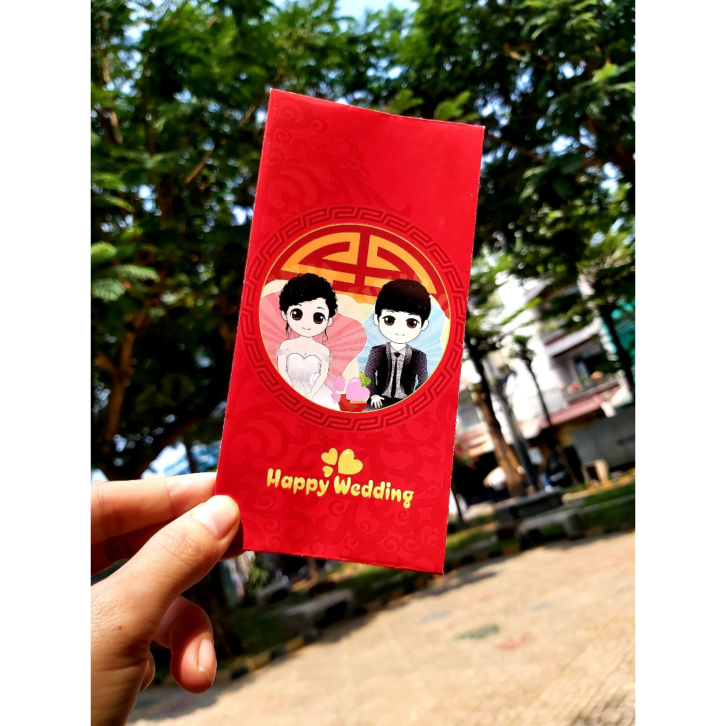 Phong bao lì xì cưới cô dâu chú rể chữ hỷ trao duyên bê tráp