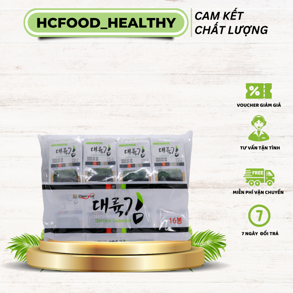 Rong biển ăn liền Hàn Quốc Daeryuk Seaweed, rong biển lá kim ăn liền với cơm, cuộn cơm (lốc 16 góix4g/gói) DATE MỚI NHẤT