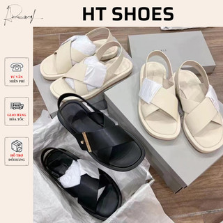 (Lùi size)Giày sandal đế bằng C quai chéo đính dải kim loại cho nữ phong cách retro Pháp hàng xuất Fullbox 2023 G04