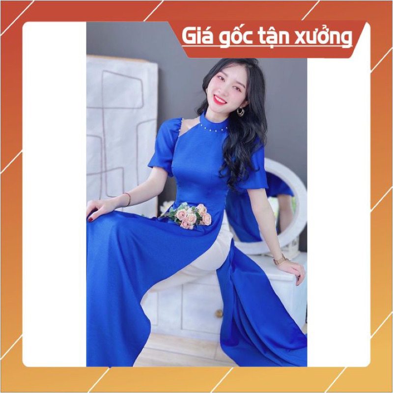 Áo dài cách tân màu xanh coban