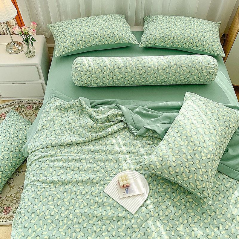 Bộ Chăn Ga Gối Cotton Đũi Cao Cấp LARANA, Bộ Ga Giường 5 Món Mùa Hè Nhiều Màu Sắc Đẹp Phong Cách Hàn Quốc