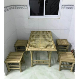 Bộ bàn ghế tre đứng ghế đôn