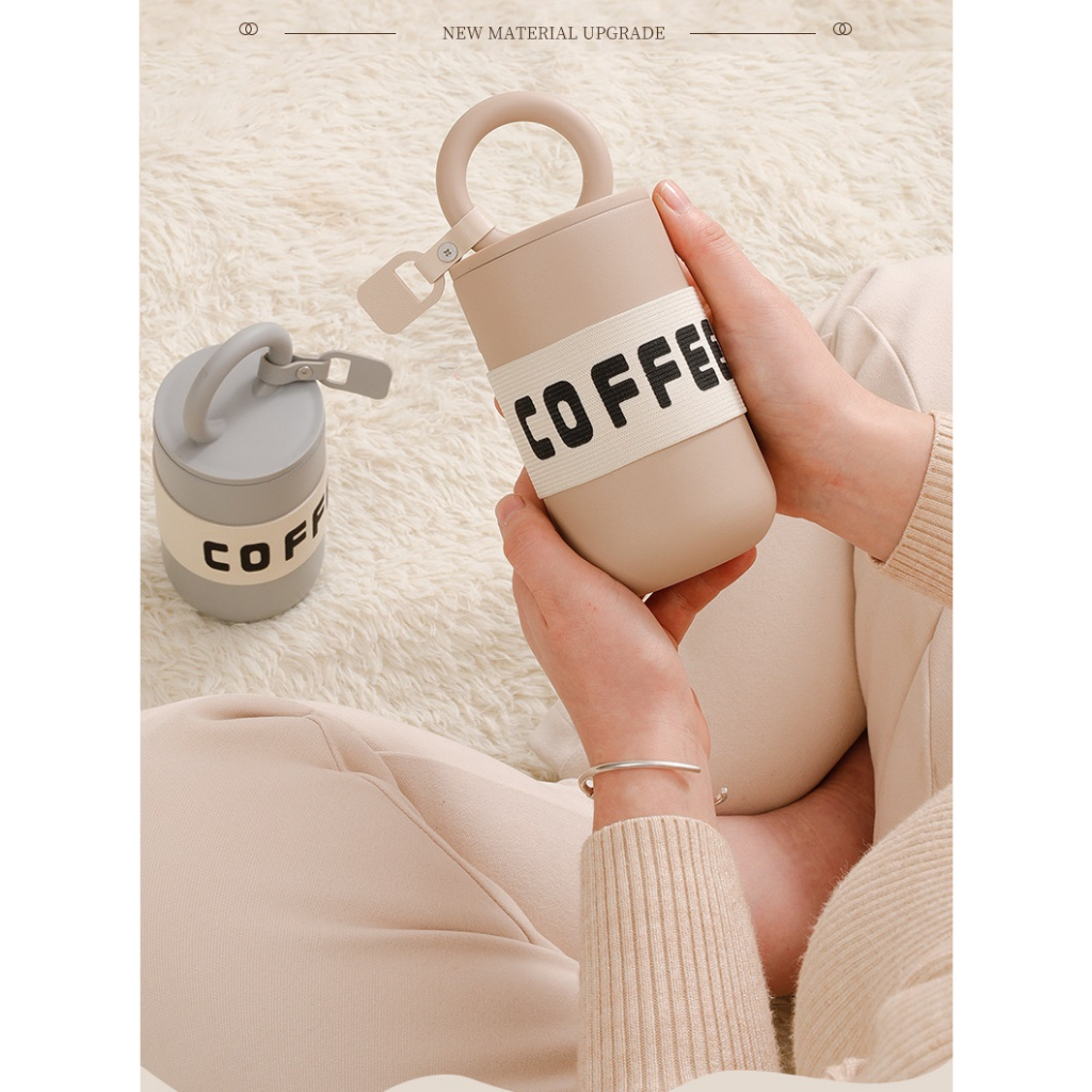 (tăng 4 sticker nổi) Bình giữ nhiệt khóa tròn INOX 304 kèm dây đeo FASION COFFE siêu thời trang - cốc giữ nhiệt