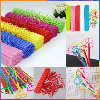Sét 10 que gắn bóng bay cầm tay đủ màu kèm phễu.