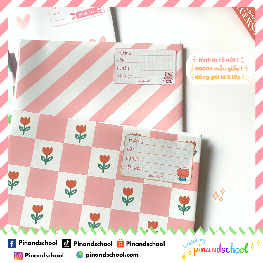 Giấy bao tập Sắc màu Pink & Green - Giấy bóng dày chất lượng, hình in rõ nét, màu sắc tươi tắn | Pinandschool