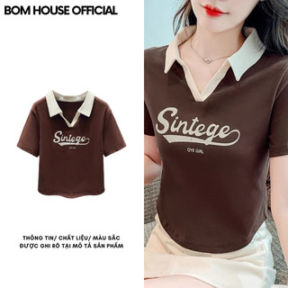 Áo Croptop Nữ Cổ Sơ Mi Sintege Ôm Body Chất Thun Borip Mềm Mịn Bomhouse