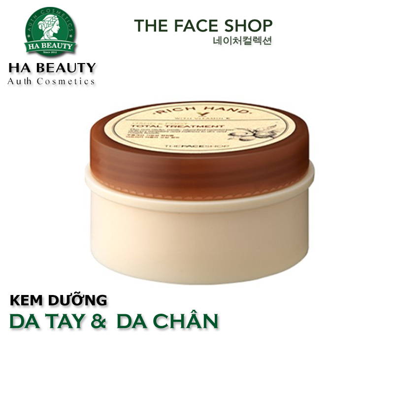 Kem dưỡng ẩm da Tay da Chân Phục hồi và Cải thiện nếp nhăn THE FACE SHOP RICH HAND V HAND & FOOT TOTAL TREATMENT 120ml