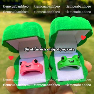 Nhẫn ếch nhựa kèm hộp đựng nhẫn hình ếch xanh và ếch hồng dễ thương | Tiệm Của Bánh Bèo