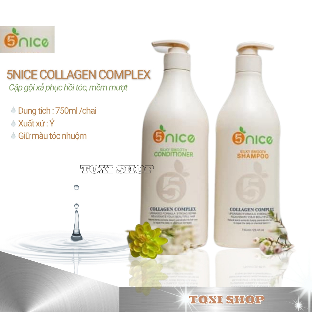 Dầu gội cặp 5NICE 750ml cặp dầu gội xả collagen keratin argan oil phục hồi tóc chống phai màu, gàu, ngứa, xơ rối