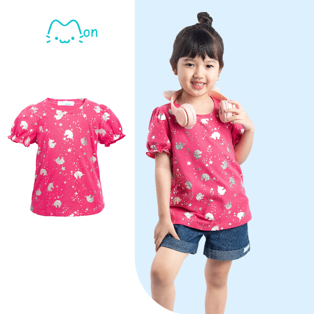 Áo thun bé gái Monbabies chất cotton in hình kỳ lân dễ thương MAG22401