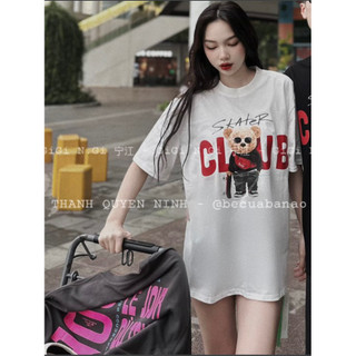 Áo thun tay lỡ unisex gấu CLUB, Áo phông form rộng chất vải cotton su oversize
