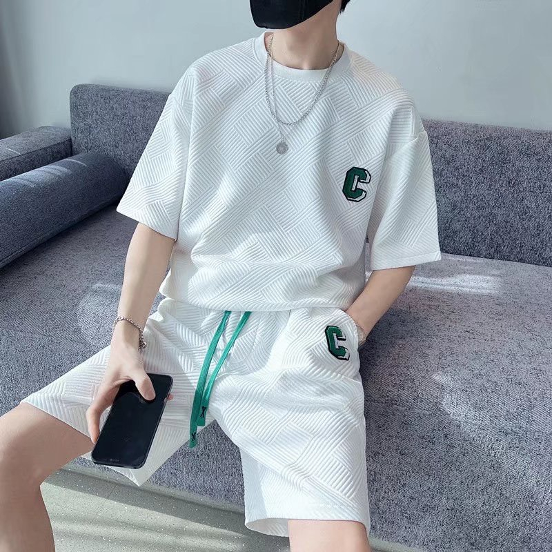 Bộ Đồ Thể Thao Nam Áo Thun Tay Ngắn Phối Quần Short Dáng Rộng Phối Dây Rút Thời Trang Hàn Quốc Cho Unisex Quần Áo Bigsiz