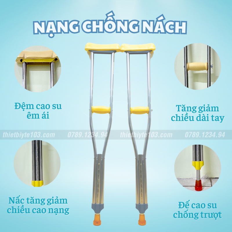 Nạng Chống Nách Bằng INOX Có Cao Su Mềm, Siêu Chắc Chắn - Nạng Chống Hỗ Trợ Người Khuyết Tật, Tai Nạn...