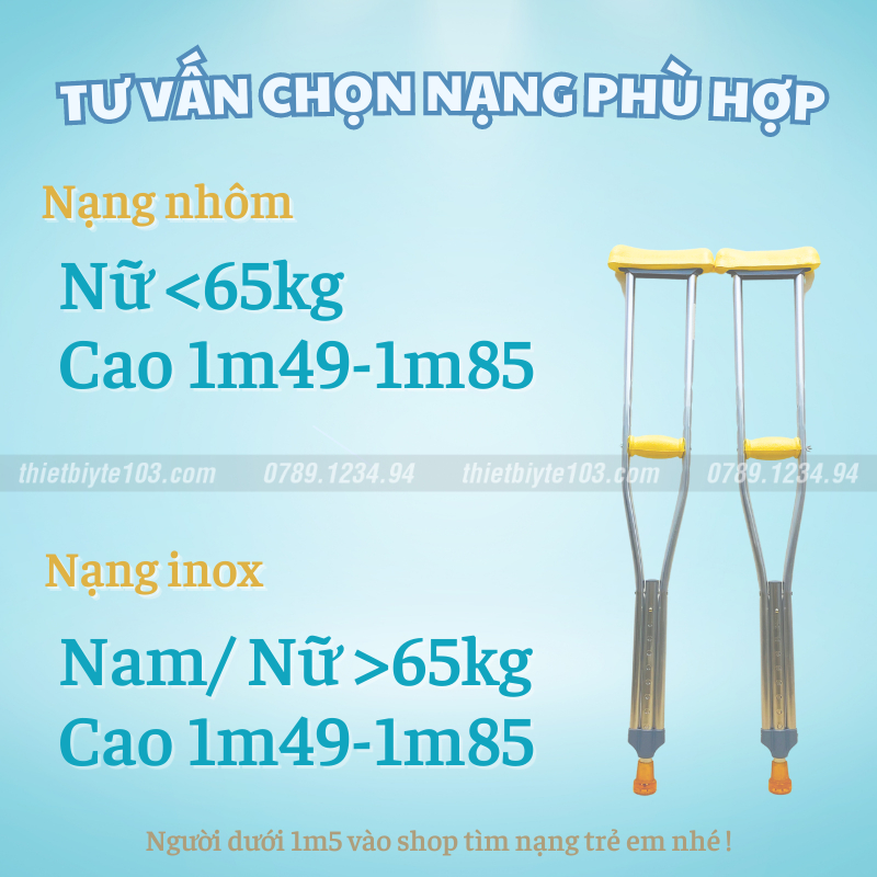 Nạng Chống Nách Bằng INOX Có Cao Su Mềm, Siêu Chắc Chắn - Nạng Chống Hỗ Trợ Người Khuyết Tật, Tai Nạn...