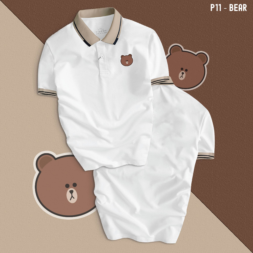 Áo Polo GẤU LINE BEAR nam nữ cổ bẻ vải xịn Unisex, cao cấp, lịch lãm