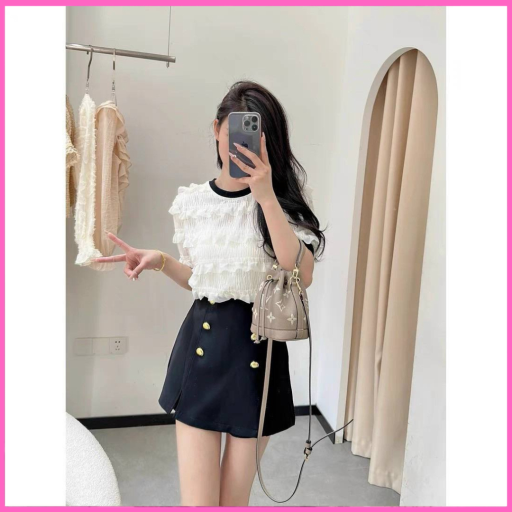 Áo thun nữ chất ren phối với quần,chân váy đều xinh