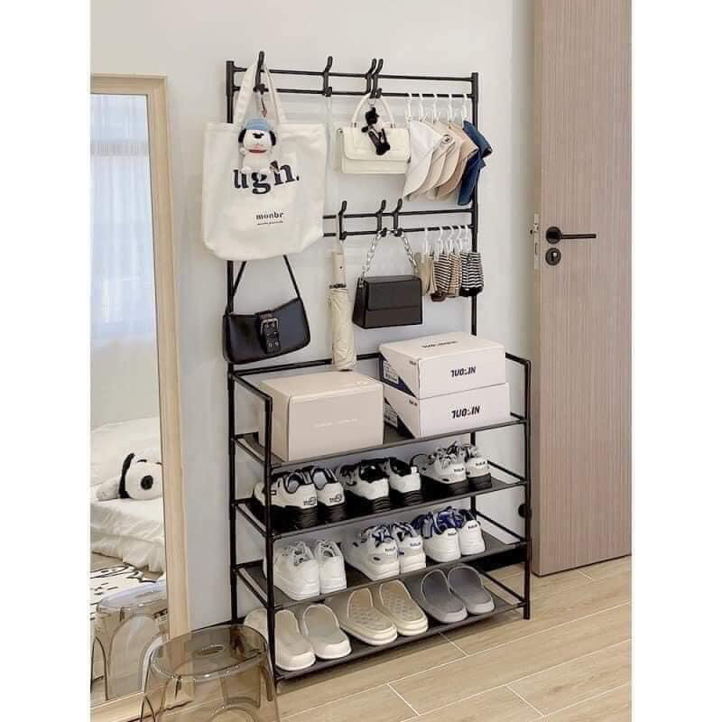 KỆ TREO MŨ TÚI - ĐỂ GIÀY DÉP Kệ Giày Chữ L Để Giày Dép Và Treo Quần Áo Tiện Lợi 4/5 Tầng cố định, không rung lắc