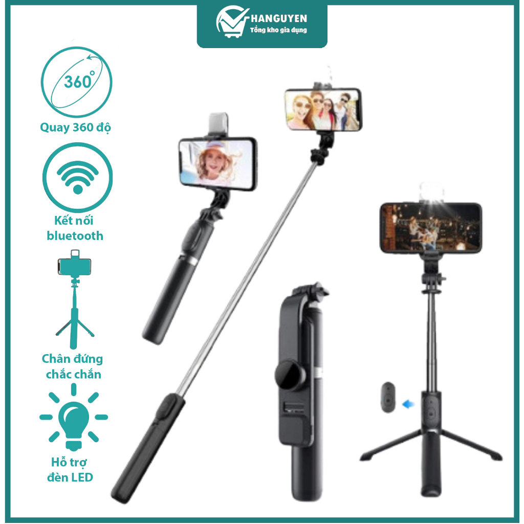 Gậy chụp ảnh tự sướng 3 chân bluetooth có đèn led, gậy chụp hình selfie đa năng điều khiển từ xa