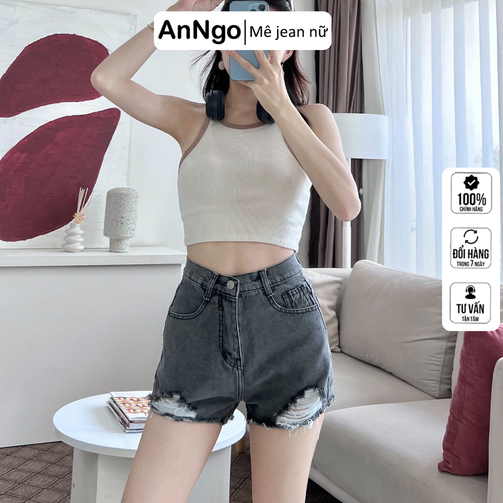 Quần short jean nữ, rách lai tua tạo điểm nhấn dễ phối đồ AnNgo - AT236 | BigBuy360 - bigbuy360.vn