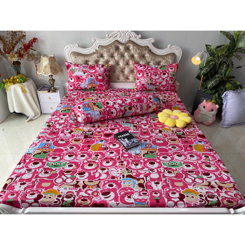 Bộ drap thun hàn quốc 4 món mát mịn, mẫu gấu dâu siêu hot