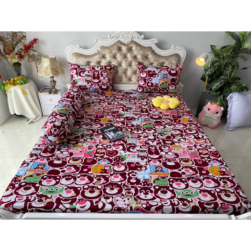 Bộ drap thun hàn quốc 4 món mát mịn, mẫu gấu dâu siêu hot