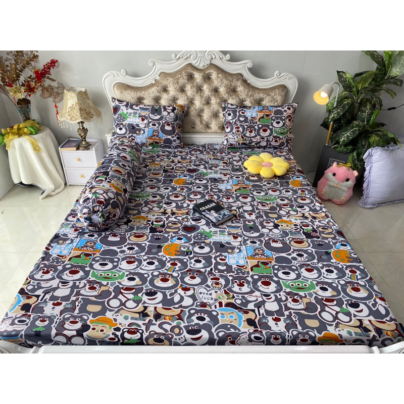Bộ drap thun hàn quốc 4 món mát mịn, mẫu gấu dâu siêu hot