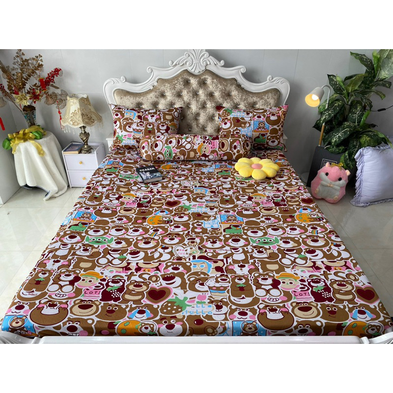 Bộ drap thun hàn quốc 4 món mát mịn, mẫu gấu dâu siêu hot