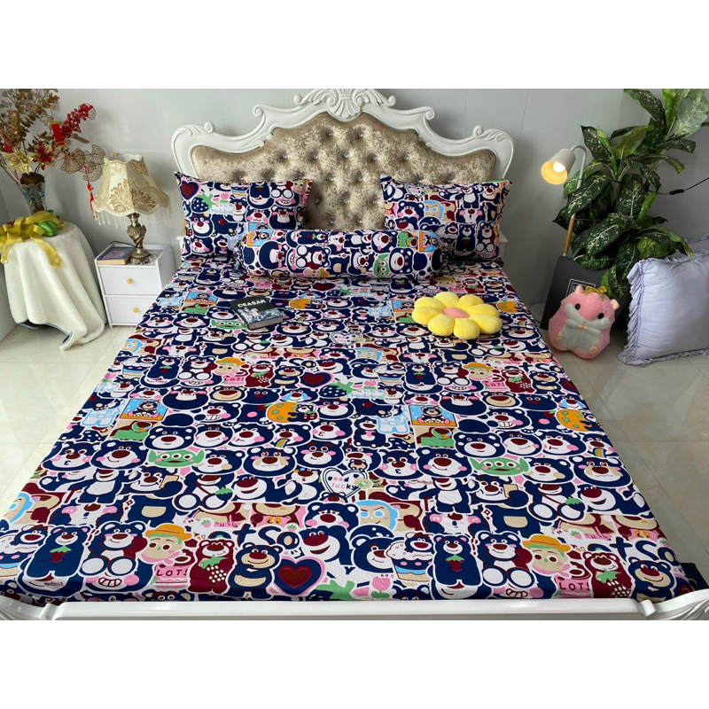Bộ drap thun hàn quốc 4 món mát mịn, mẫu gấu dâu siêu hot