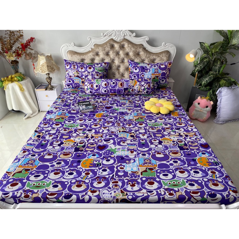 Bộ drap thun hàn quốc 4 món mát mịn, mẫu gấu dâu siêu hot