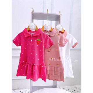 Váy polo hồng 2 màu họa tiết dễ thương cho bé mặc đi học, đi chơi
