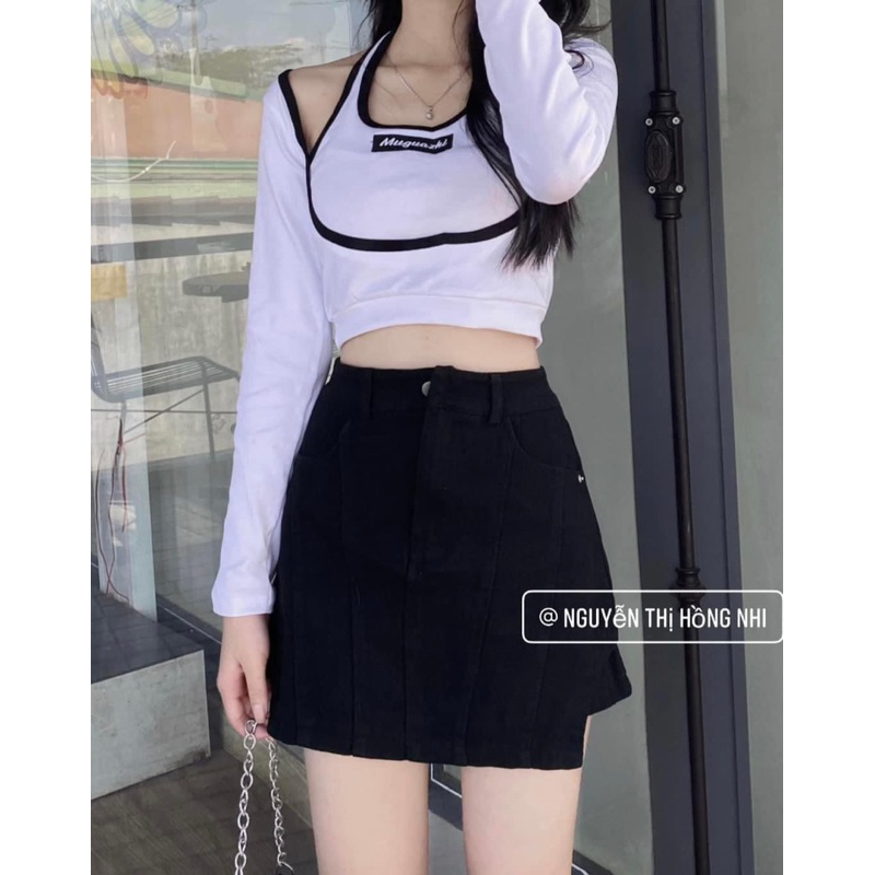 Áo croptop tay dài giả yếm logo chữ  🔥 HOT