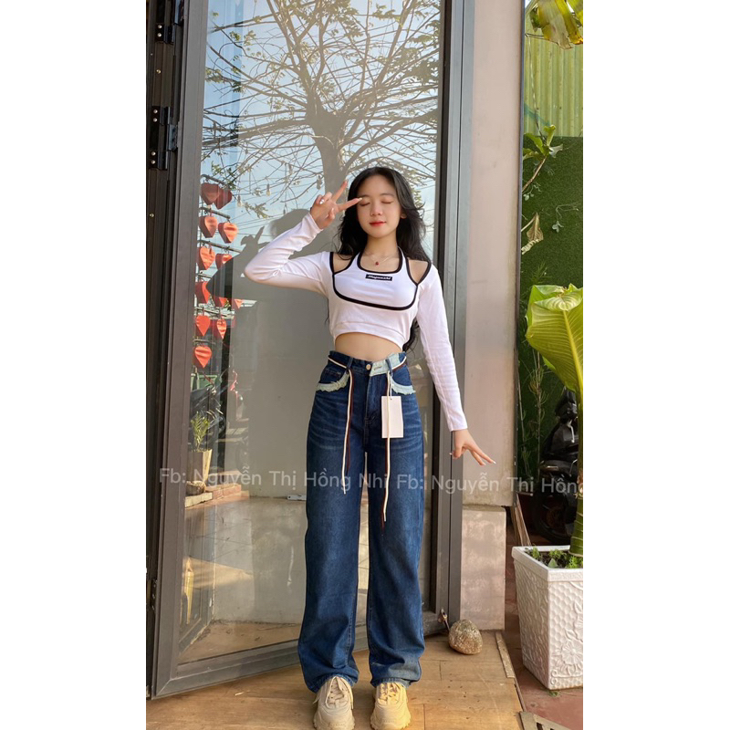 Áo croptop tay dài giả yếm logo chữ  🔥 HOT