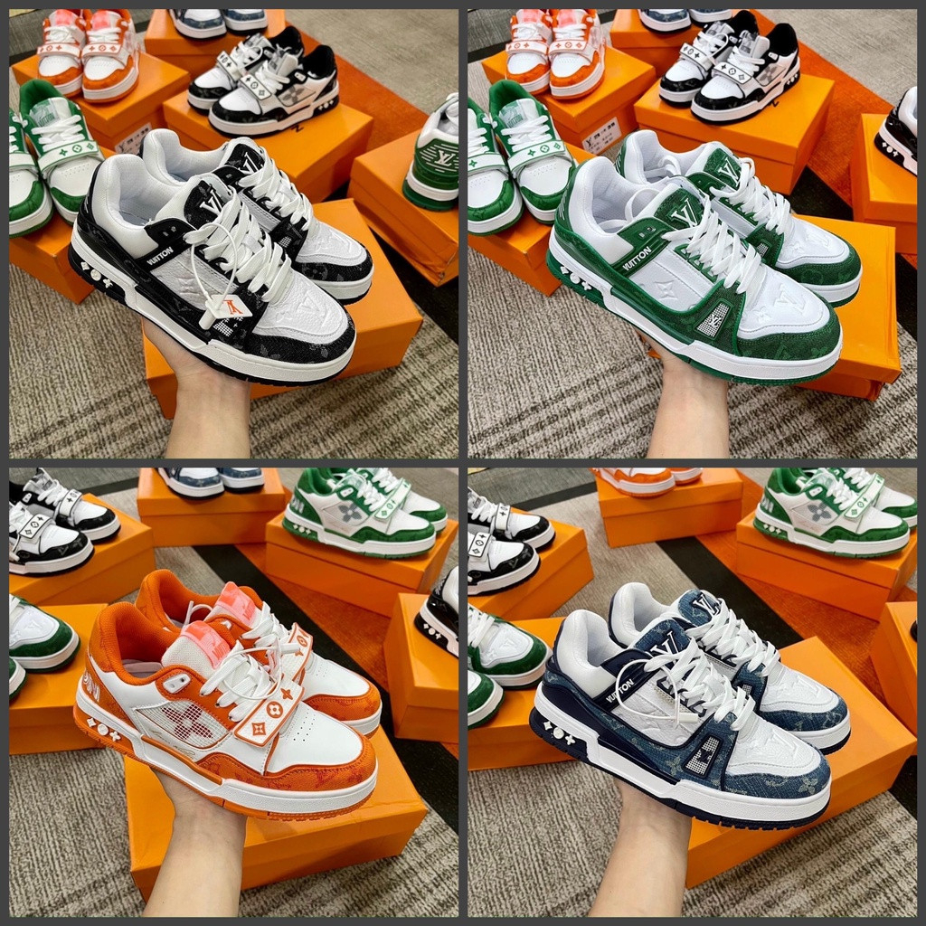 Giày Lo.uis Vui.tton LV Trainer hàng cao cấp , Giày Sneaker độn đế LV nam nữ màu xanh, đen cá tính dễ phối đồ