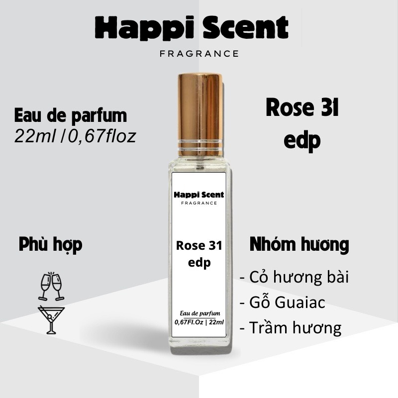 ước hoa nam nữ ROSE 31 chính hãng Happi Scent 20ml mini thơm lâu hương hoa cỏ đẳng cấp sang trọng