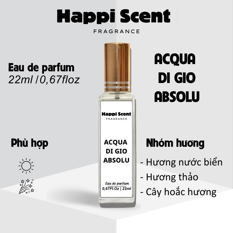Nước hoa nam Acqua digio absolu chính hãng Happi Scent mini thơm lâu nam tính, sang trọng 20ml