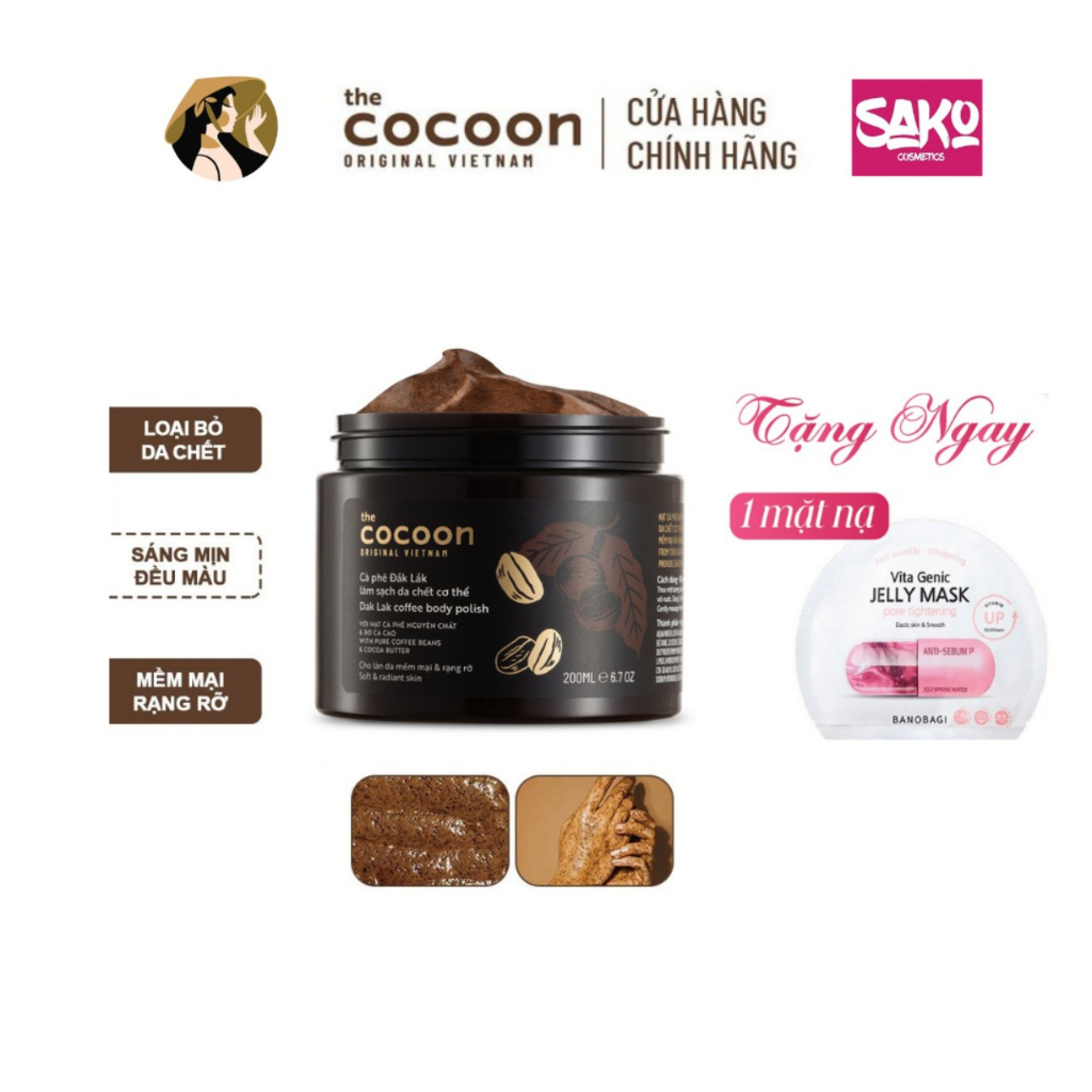 Tẩy da chết cơ thể cà phê Đắk Lắk Cocoon cho làn da mềm mại và rạng rỡ 200ml
