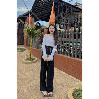 Áo Rớt Vai Tay Dài Phối Lông