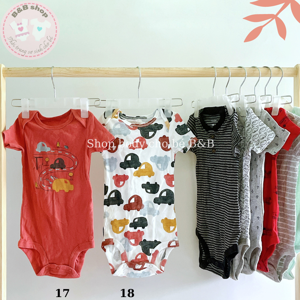 (Chọn mẫu 9-12m) Body chip xuất dư Cambodia chất cotton cho bé sơ sinh và bé trai bé gái, bodysuit Carter cho bé