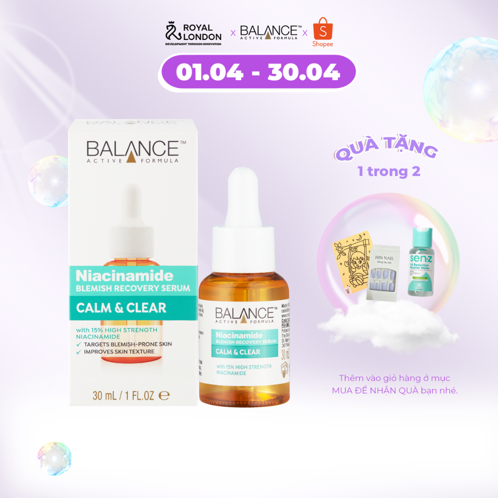 Serum ngừa mụn mờ thâm Balance Active Formula Niacinamide 15% Blemish Recovery 30ml