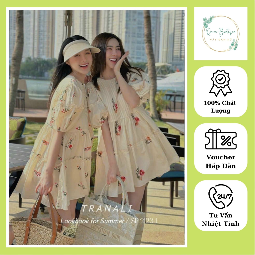 Váy Đầm Babydoll Tay Ngắn Xếp Ly Ngực, Váy Xòe Hoa Thêu 2 Lớp Form Dáng Rộng, Đi Biển, Đi Chơi Đều Hợp.