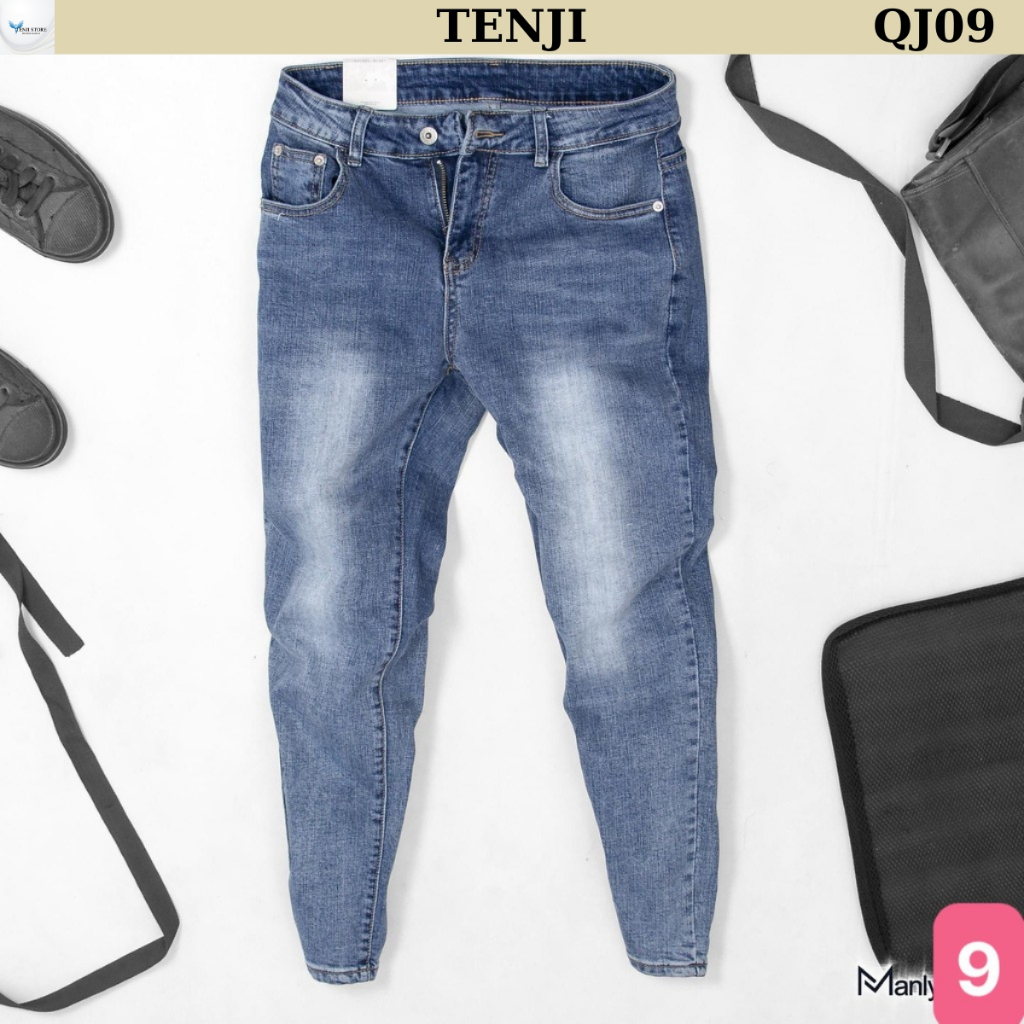 Quần jean nam TENJI QJ76 xanh chất bò họa tiết trơn dáng kinnny size (28 - 32 + 34)