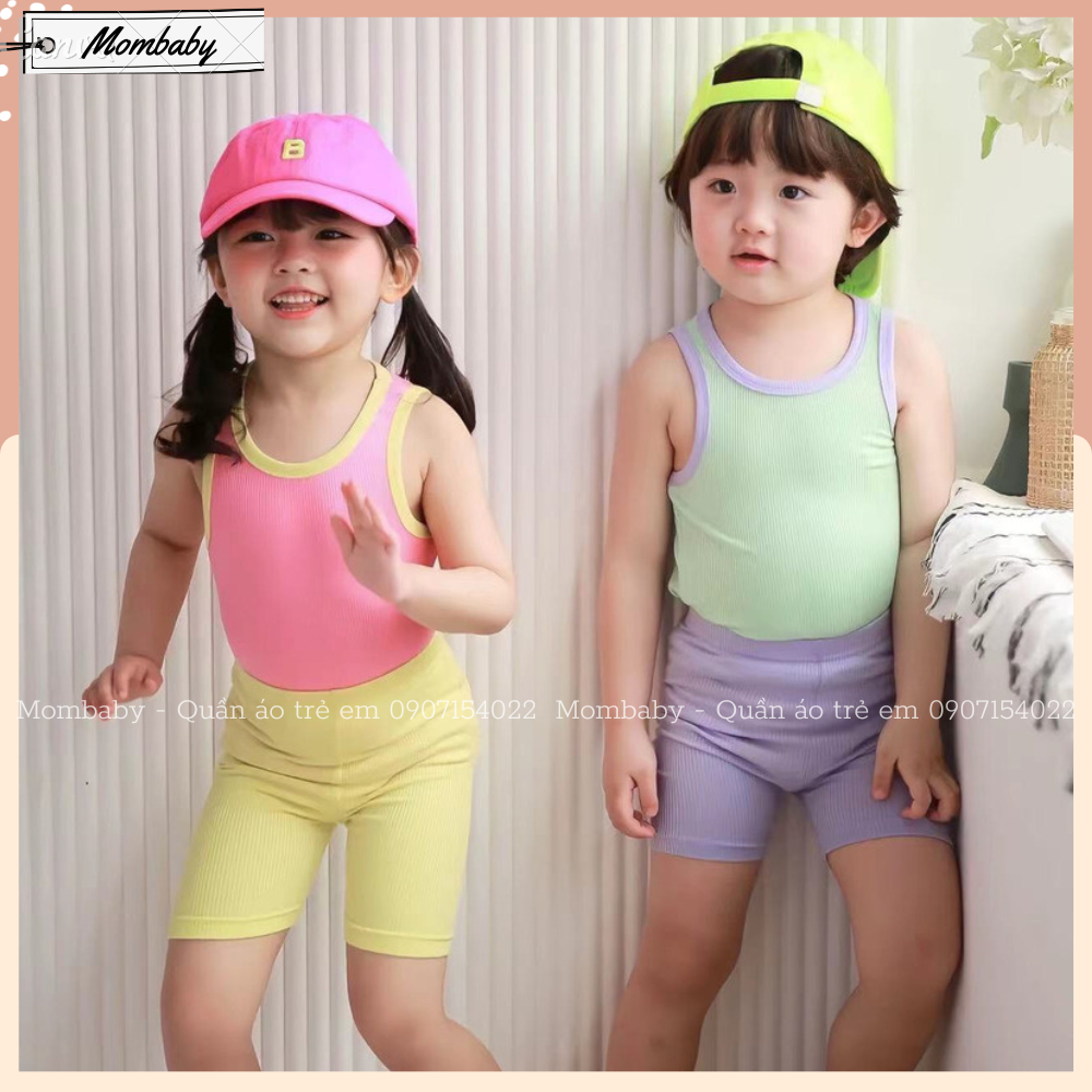 Bộ Ba Lỗ Quần Lửng Thun Tăm Co Dãn Phối Màu Xinh Phong Cách Hàn Cho Bé Trai, Bé Gái
