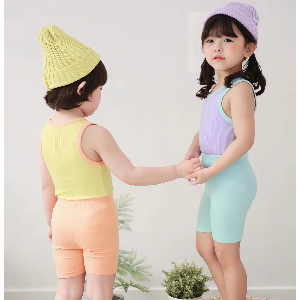 Bộ Ba Lỗ Quần Lửng Thun Tăm Co Dãn Phối Màu Xinh Phong Cách Hàn Cho Bé Trai, Bé Gái