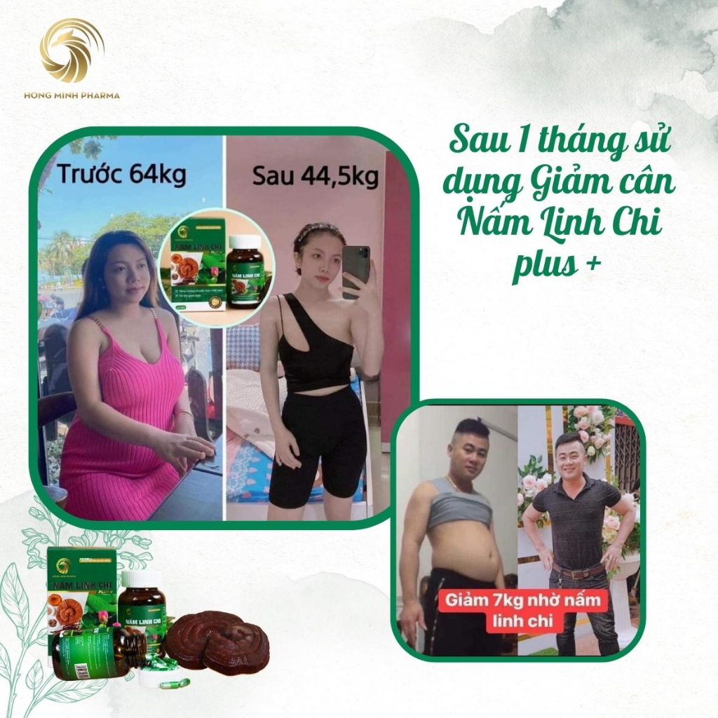 [Giảm cân] Viên Uống Giảm Cân Nấm Linh Chi Plus Hồng Minh Chính Hãng - Tháng Giảm 3-8Kg - Hỗ Trợ Giảm Mỡ Thừa Hiệu Quả